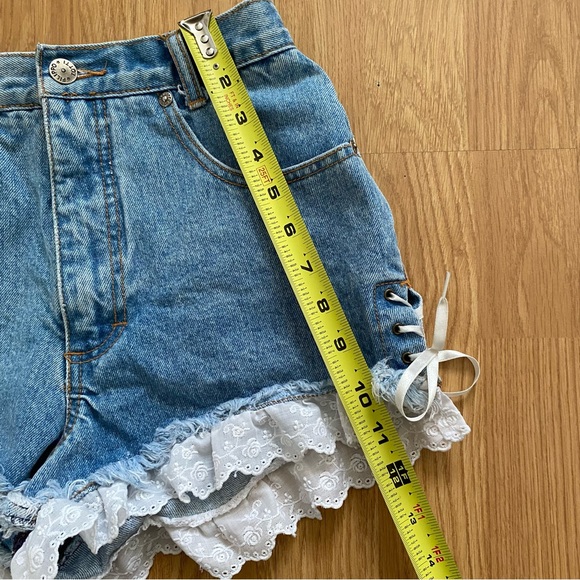 Vintage 80s 90s Filippo Totti FT Lace Ribbon Denim Jean Shorts 7 8 High Rise XS - Picture 7 of 9